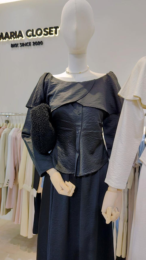 Wide Boat Neck Draped Tops With Skirts
